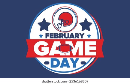 Game Day. American football playoff. Football Party in United States. Final game of regular season. Professional team championship. Ball for american football. Sport poster design. Vector illustration