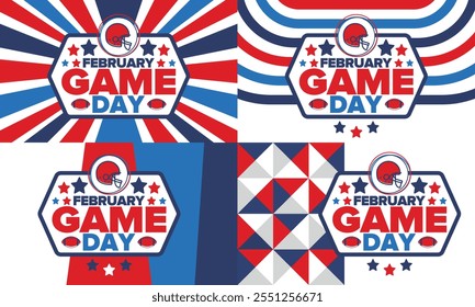 Game Day. American football playoff. Football Party in United States. Final game of regular season. Professional team championship. Ball for american football. Sport poster design. Vector illustration