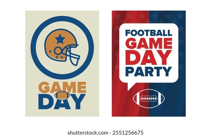 Game Day. American football playoff. Football Party in United States. Final game of regular season. Professional team championship. Ball for american football. Sport poster design. Vector illustration