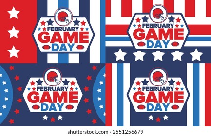 Game Day. American football playoff. Football Party in United States. Final game of regular season. Professional team championship. Ball for american football. Sport poster design. Vector illustration