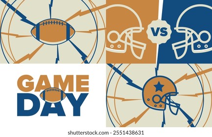 Game Day. American football playoff. Football Party in United States. Final game of regular season. Professional team championship. Ball for american football. Sport poster design. Vector illustration