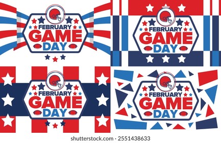 Game Day. American football playoff. Football Party in United States. Final game of regular season. Professional team championship. Ball for american football. Sport poster design. Vector illustration