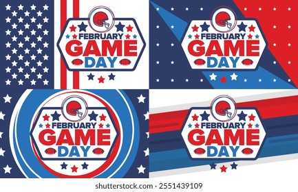 Game Day. American football playoff. Football Party in United States. Final game of regular season. Professional team championship. Ball for american football. Sport poster design. Vector illustration