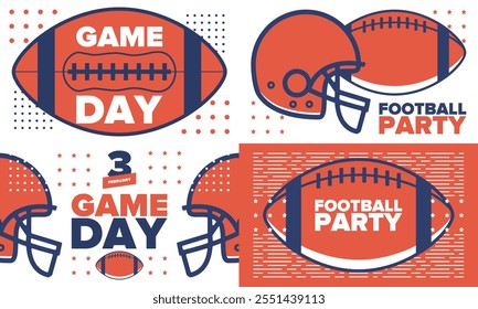 Game Day. American football playoff. Football Party in United States. Final game of regular season. Professional team championship. Ball for american football. Sport poster design. Vector illustration