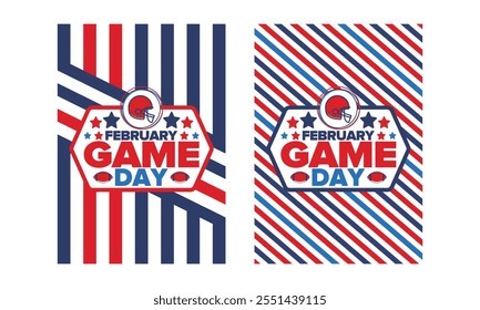 Game Day. American football playoff. Football Party in United States. Final game of regular season. Professional team championship. Ball for american football. Sport poster design. Vector illustration