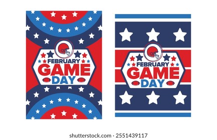 Game Day. American football playoff. Football Party in United States. Final game of regular season. Professional team championship. Ball for american football. Sport poster design. Vector illustration