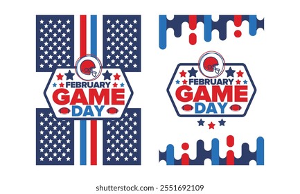 Game Day. American football playoff. Football Party in United States. Final game of regular season. Professional team championship. Ball for american football. Sport poster design. Vector illustration