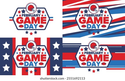 Game Day. American football playoff. Football Party in United States. Final game of regular season. Professional team championship. Ball for american football. Sport poster design. Vector illustration