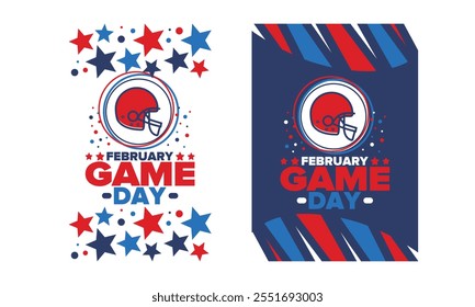 Game Day. American football playoff. Football Party in United States. Final game of regular season. Professional team championship. Ball for american football. Sport poster design. Vector illustration