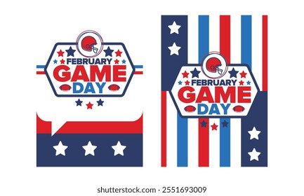 Game Day. American football playoff. Football Party in United States. Final game of regular season. Professional team championship. Ball for american football. Sport poster design. Vector illustration