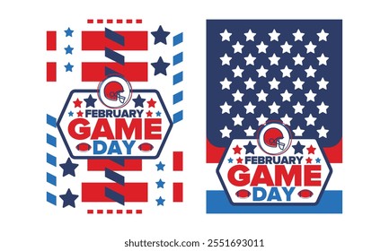 Game Day. American football playoff. Football Party in United States. Final game of regular season. Professional team championship. Ball for american football. Sport poster design. Vector illustration