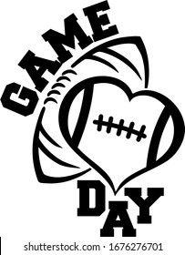 Game day with ball and heart design for american football fans. Football theme design for sport lovers stuff and perfect gift for football players and fans