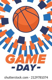 Game Day. Basketball playoff in March. Super sport party in United States. Final games of season tournament. Professional team championship. Ball for basketball. Sport poster. Vector