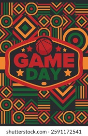 Game Day. Basketball playoff in March. Sport party in United States. Final games of season tournament. Professional team championship. Ball for basketball. Sport poster. Vector