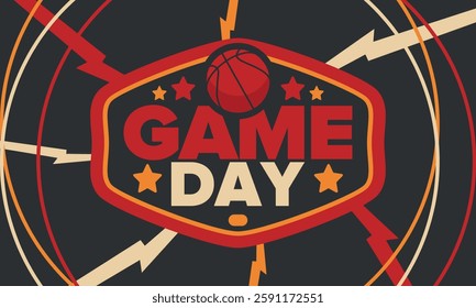 Game Day. Basketball playoff in March. Sport party in United States. Final games of season tournament. Professional team championship. Ball for basketball. Sport poster. Vector