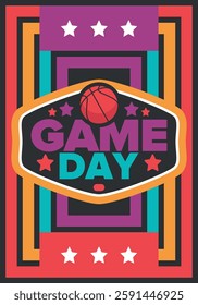 Game Day. Basketball playoff in March. Sport party in United States. Final games of season tournament. Professional team championship. Ball for basketball. Sport poster. Vector