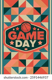 Game Day. Basketball playoff in March. Sport party in United States. Final games of season tournament. Professional team championship. Ball for basketball. Sport poster. Vector