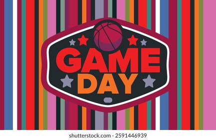 Game Day. Basketball playoff in March. Sport party in United States. Final games of season tournament. Professional team championship. Ball for basketball. Sport poster. Vector