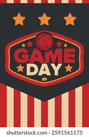 Game Day. Basketball playoff in March. Sport party in United States. Final games of season tournament. Professional team championship. Ball for basketball. Sport poster. Vector