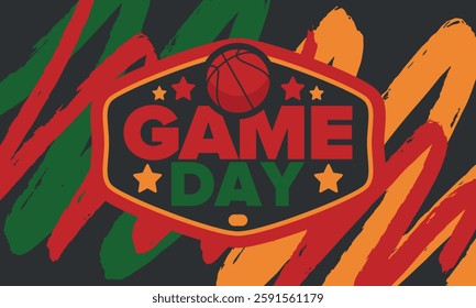Game Day. Basketball playoff in March. Sport party in United States. Final games of season tournament. Professional team championship. Ball for basketball. Sport poster. Vector