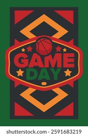 Game Day. Basketball playoff in March. Sport party in United States. Final games of season tournament. Professional team championship. Ball for basketball. Sport poster. Vector