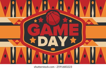 Game Day. Basketball playoff in March. Sport party in United States. Final games of season tournament. Professional team championship. Ball for basketball. Sport poster. Vector