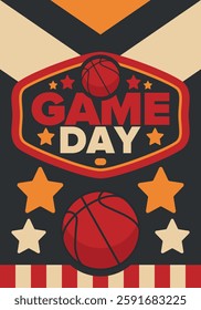 Game Day. Basketball playoff in March. Sport party in United States. Final games of season tournament. Professional team championship. Ball for basketball. Sport poster. Vector