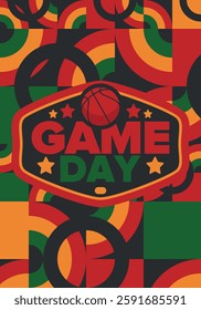 Game Day. Basketball playoff in March. Sport party in United States. Final games of season tournament. Professional team championship. Ball for basketball. Sport poster. Vector