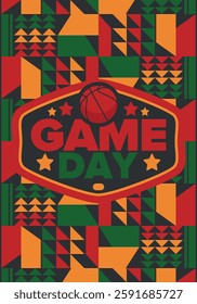 Game Day. Basketball playoff in March. Sport party in United States. Final games of season tournament. Professional team championship. Ball for basketball. Sport poster. Vector