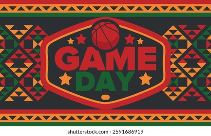 Game Day. Basketball playoff in March. Sport party in United States. Final games of season tournament. Professional team championship. Ball for basketball. Sport poster. Vector