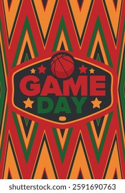 Game Day. Basketball playoff in March. Sport party in United States. Final games of season tournament. Professional team championship. Ball for basketball. Sport poster. Vector