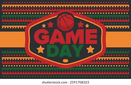 Game Day. Basketball playoff in March. Sport party in United States. Final games of season tournament. Professional team championship. Ball for basketball. Sport poster. Vector