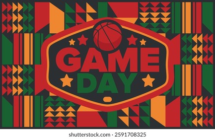 Game Day. Basketball playoff in March. Sport party in United States. Final games of season tournament. Professional team championship. Ball for basketball. Sport poster. Vector