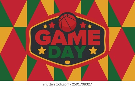 Game Day. Basketball playoff in March. Sport party in United States. Final games of season tournament. Professional team championship. Ball for basketball. Sport poster. Vector