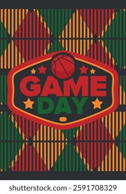 Game Day. Basketball playoff in March. Sport party in United States. Final games of season tournament. Professional team championship. Ball for basketball. Sport poster. Vector