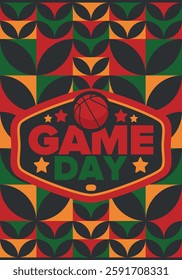 Game Day. Basketball playoff in March. Sport party in United States. Final games of season tournament. Professional team championship. Ball for basketball. Sport poster. Vector