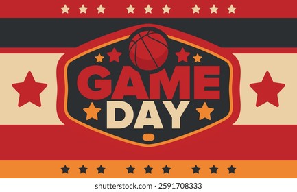 Game Day. Basketball playoff in March. Sport party in United States. Final games of season tournament. Professional team championship. Ball for basketball. Sport poster. Vector