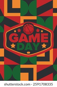 Game Day. Basketball playoff in March. Sport party in United States. Final games of season tournament. Professional team championship. Ball for basketball. Sport poster. Vector