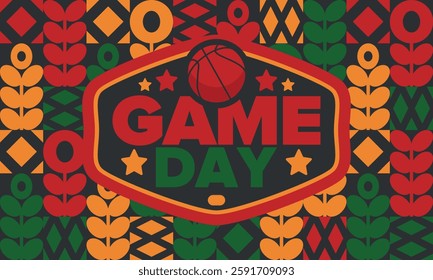 Game Day. Basketball playoff in March. Sport party in United States. Final games of season tournament. Professional team championship. Ball for basketball. Sport poster. Vector