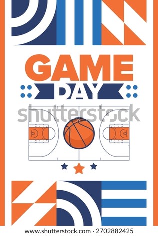 Game Day. Basketball playoff in March. Super sport party in United States. Final games of season tournament. Professional team championship. Ball for basketball. Sport poster. Vector
