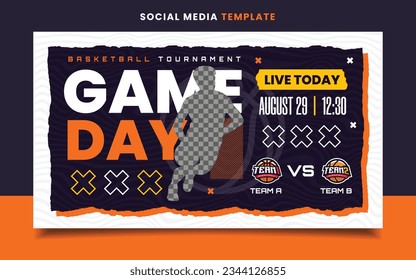 Banner-Vorlage für das Basketball-Sportturnier von Game Day mit Logo für Social Media