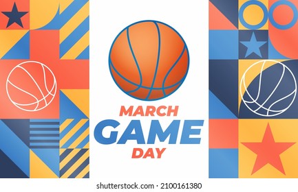 Game Day basketball tournament in March. Basketball playoff. Played each spring in the United States. Sport poster. Vector illustration EPS 10.