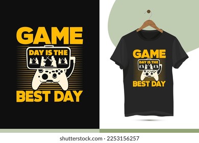 Game day is the best day - Professional gaming t-shirt design template. Vector illustration with the game, joystick, video game, remote, gamepad, and line art.