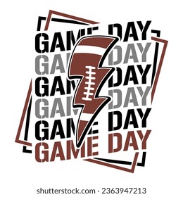 Game Day football design with Lightning Bolt. Design for sport lovers and perfect gift for football players and fans.