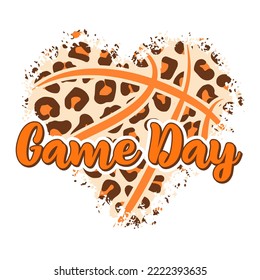Game Day with leopard heart sport design. Basketball theme design for sport lovers stuff and perfect gift for basketball players and fans