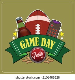 Game Day Party  Logo Featuring A TV Remote.