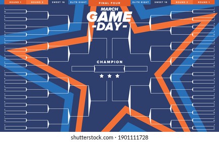 Game Day. Playoff grid, tournament bracket. March basketball playoff. Super sport party in United States. Final games of season tournament. Professional team championship. Ball for basketball. Vector