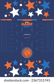 Game Day. Playoff grid, tournament bracket. March basketball playoff. Super sport party in United States. Final games of season tournament. Professional team championship. Ball for basketball. Vector