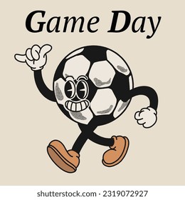 Game day With Soccer Ball Groovy Character Design