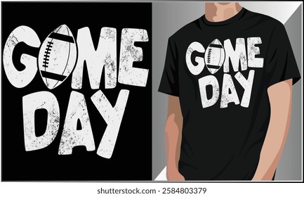 Game day t-shirt design vector, Football typography t shirt, Game day football design, Distressed American football illustration.